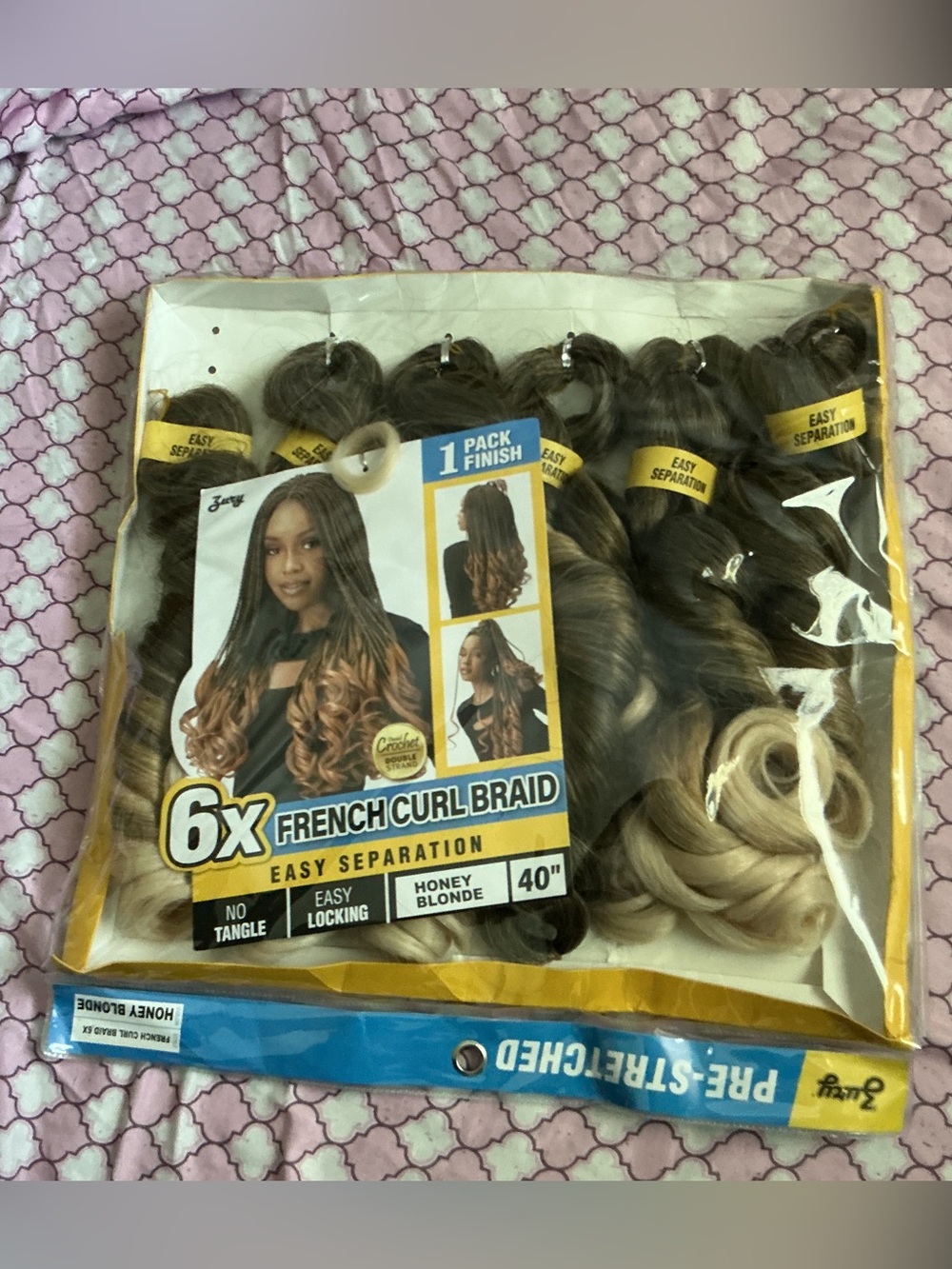 6X French Curl Braid 40" Crochet Hair - Black to Brown Ombre